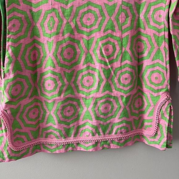 Sail to Sable 100% Linen V Neck Trim Embroidered Tunic Long Sleeve Pink Size XS - Picture 8 of 11